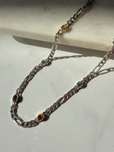 Load image into Gallery viewer, Multistone Sterling Silver Figaro Necklace 24”
