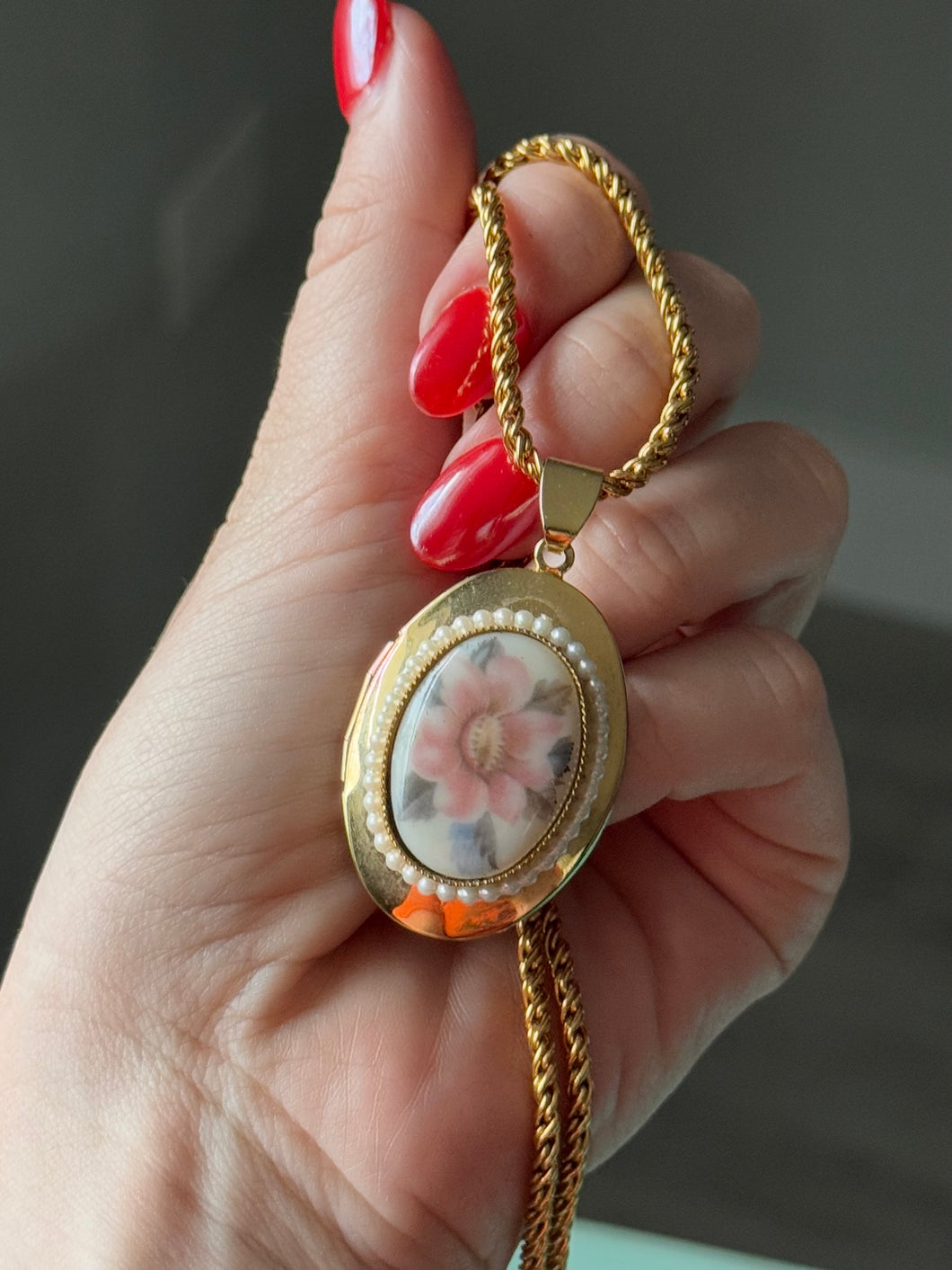 Floral Locket Gold Plated Necklace 18”