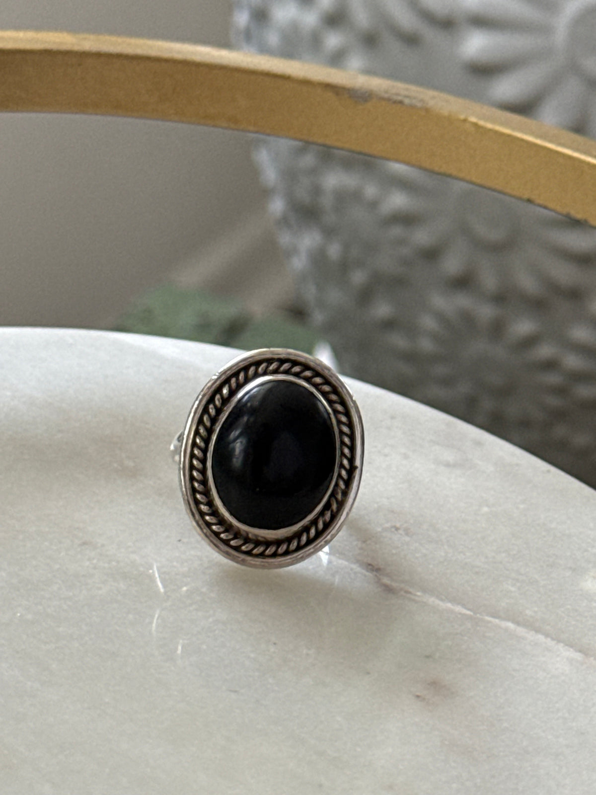 Black Onyx Sterling Silver Ring Size 7.25