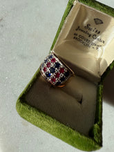 Load image into Gallery viewer, Gold Vermeil Red Blue Stone Ring Size 9.25
