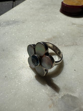 Load image into Gallery viewer, Mother of Pearl &amp; Blue Topaz Flower Ring Size 7
