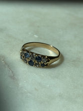 Load image into Gallery viewer, Antique Blue Sapphire &amp; Diamond 18k Gold Ring Size 6.75
