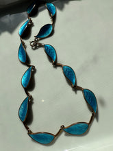 Load image into Gallery viewer, Meka Denmark Blue Enamel Leaf Gold Vermeil Sterling Necklace 15”
