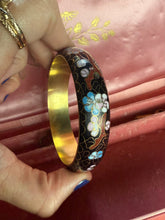 Load image into Gallery viewer, Vintage Bird &amp; Flowers Black Cloisonné Bangle Bracelet
