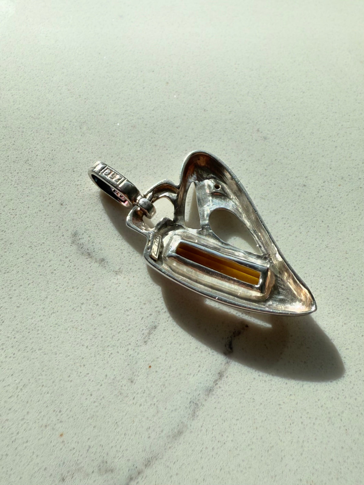 Sterling Silver Yellow Glass Heart Pendant