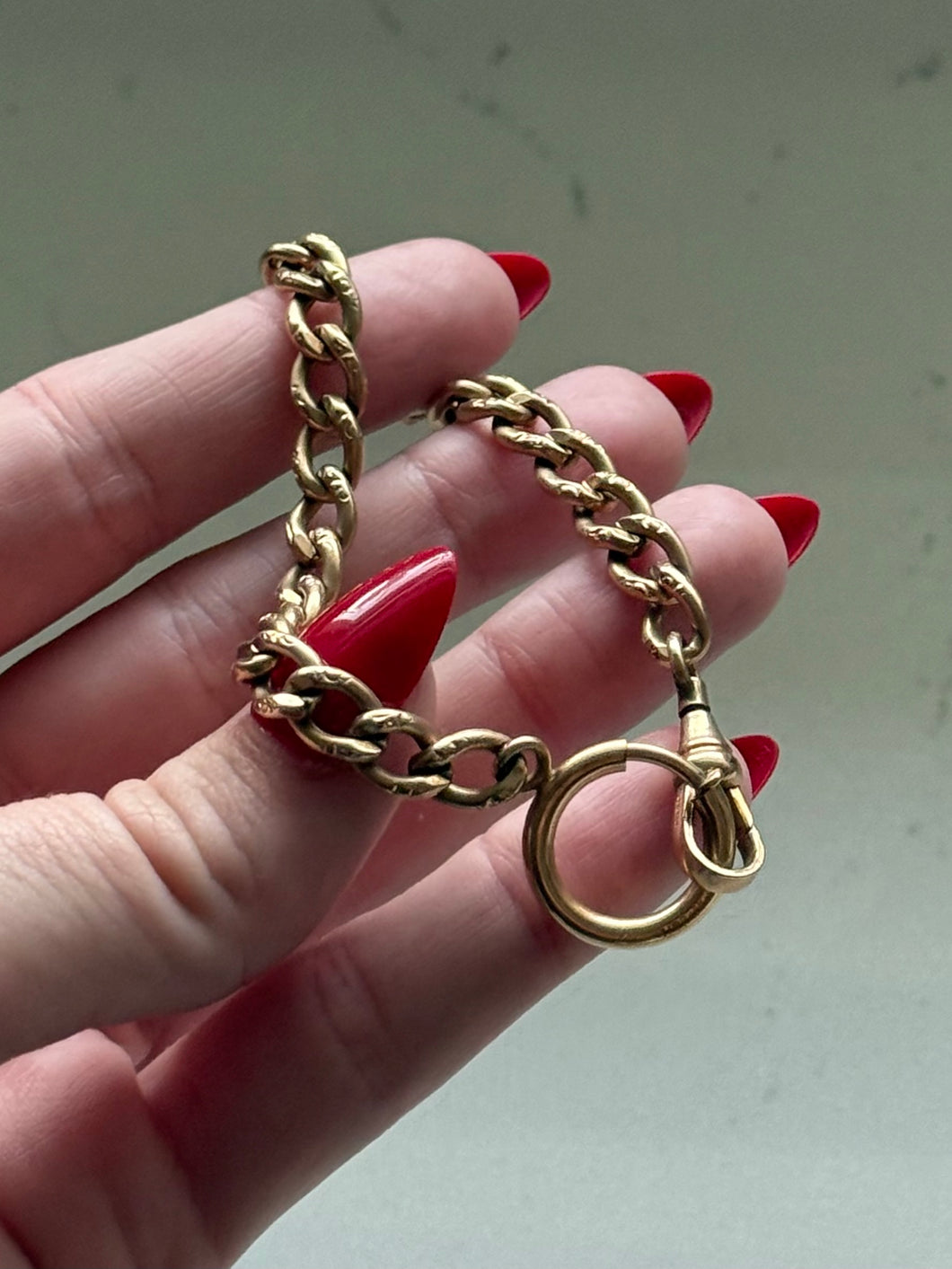 Gold Fill Etched Cuban Curb Link Bracelet w/ Large Spring Ring 7.5”