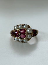 Load image into Gallery viewer, Art Deco 14k Gold Pearl &amp; Ruby Ring
