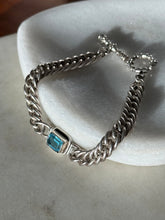 Load image into Gallery viewer, Vintage Blue Topaz Sterling Silver Curb Link Toggle Clasp Bracelet
