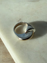 Load image into Gallery viewer, Modernist Sterling Silver &amp; 14k Yellow Gold Ring Size 7
