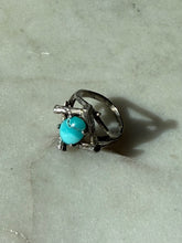 Load image into Gallery viewer, Brutalist Turquoise Sterling Silver Ring Size 3.75
