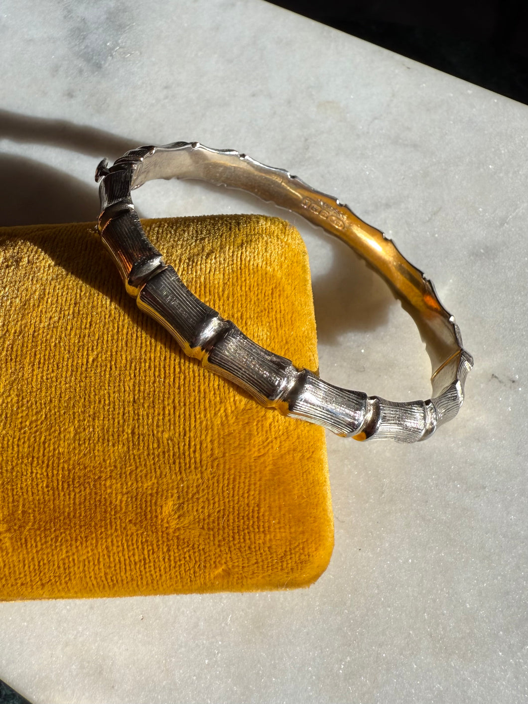 Vintage Birmingham Sterling Silver Bamboo Bangle Bracelet 6.5”