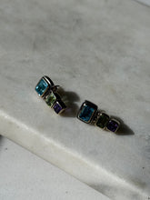 Load image into Gallery viewer, Blue Topaz, Peridot &amp; Amethyst Sterling Silver Earrings
