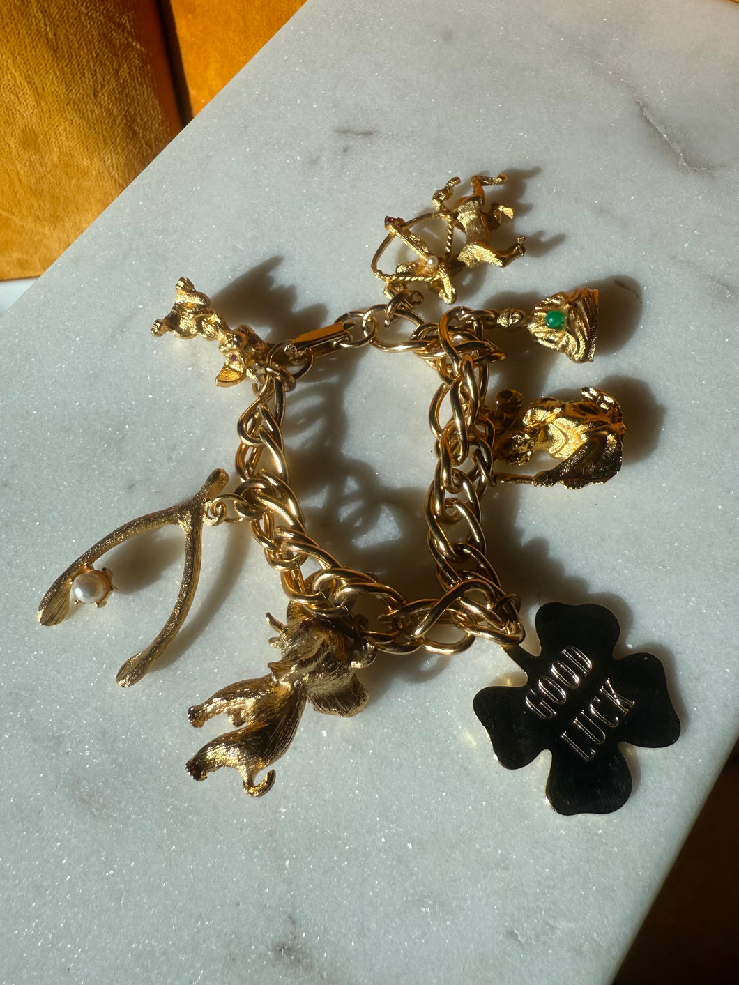 Good Luck Chunky Gold Plated Charm Bracelet 6”