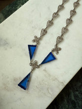 Load image into Gallery viewer, Vintage Costume Jewelry Silver Plated Blue Necklace 15”
