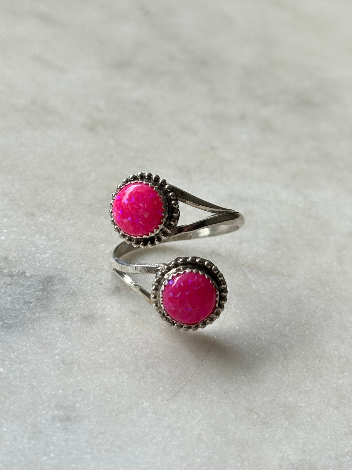 Vintage Pink Opal Sterling Silver Bypass Ring Size 8.25