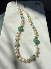 Load image into Gallery viewer, Faux Pearl &amp; Jade Sterling Silver Necklace 18.5”-20.5”
