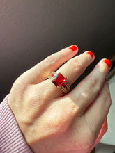 Load image into Gallery viewer, Red Synthetic Stone &amp; Spinel Gold Vermeil Ring Size 6
