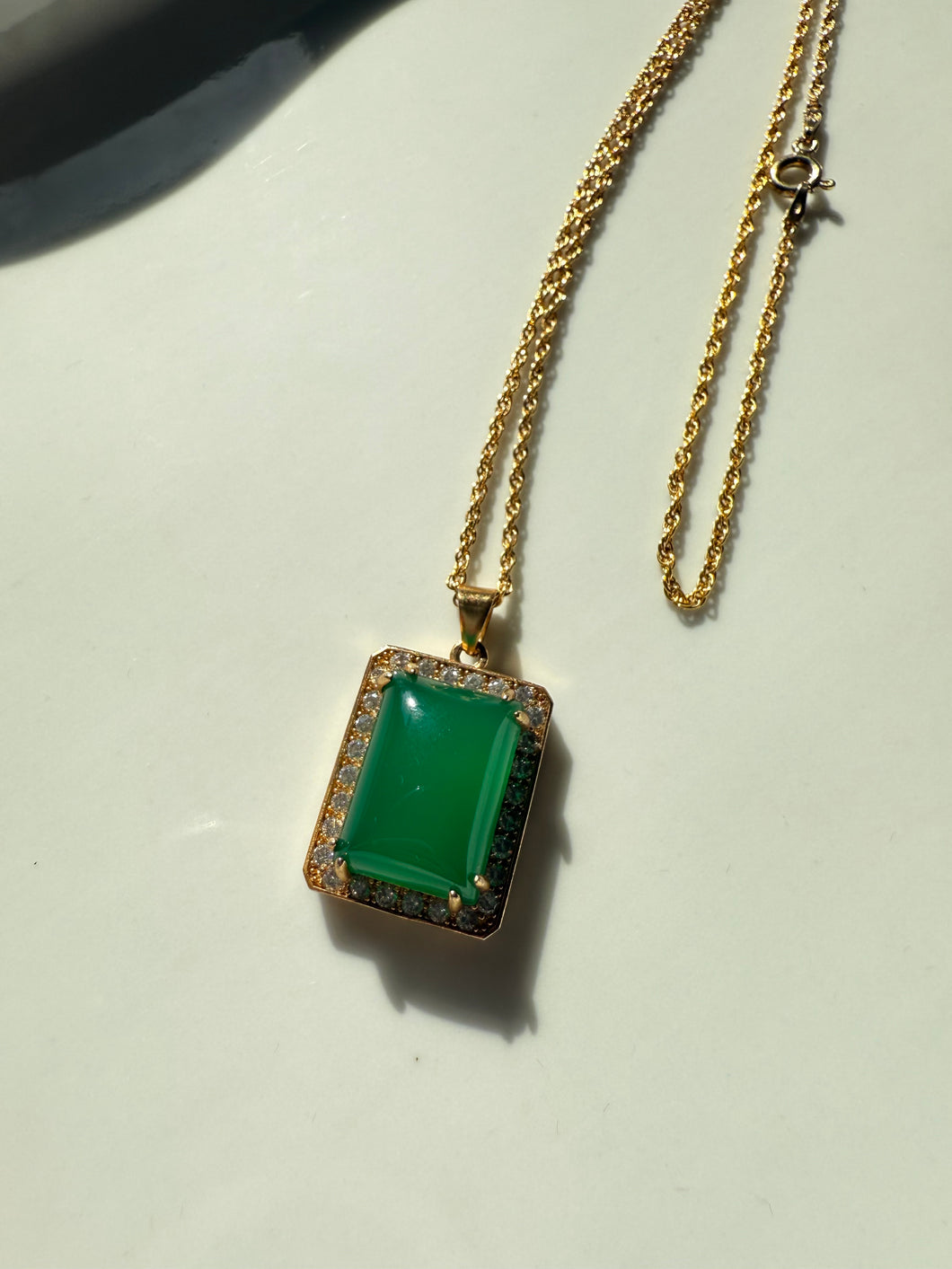 Chrysoprase & CZ Gold Vermeil Necklace 18”