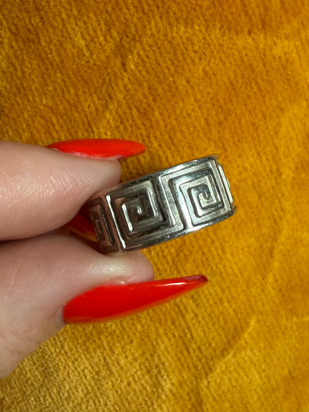 Greek Key Solid Sterling Silver Ring Size 7