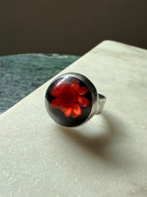 Load image into Gallery viewer, Red Black Flower Sterling Silver Ring Size 9
