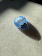 Load image into Gallery viewer, Jade &amp; Blue Topaz Ring w/ 14k Yellow Gold Size 6.25
