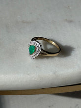 Load image into Gallery viewer, Vintage 14k Yellow Gold Diamond &amp; Emerald Halo Ring Size 7.25
