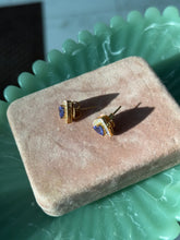Load image into Gallery viewer, Tanzanite &amp; Diamond Solid 14k Yellow Gold Push Back Earrings
