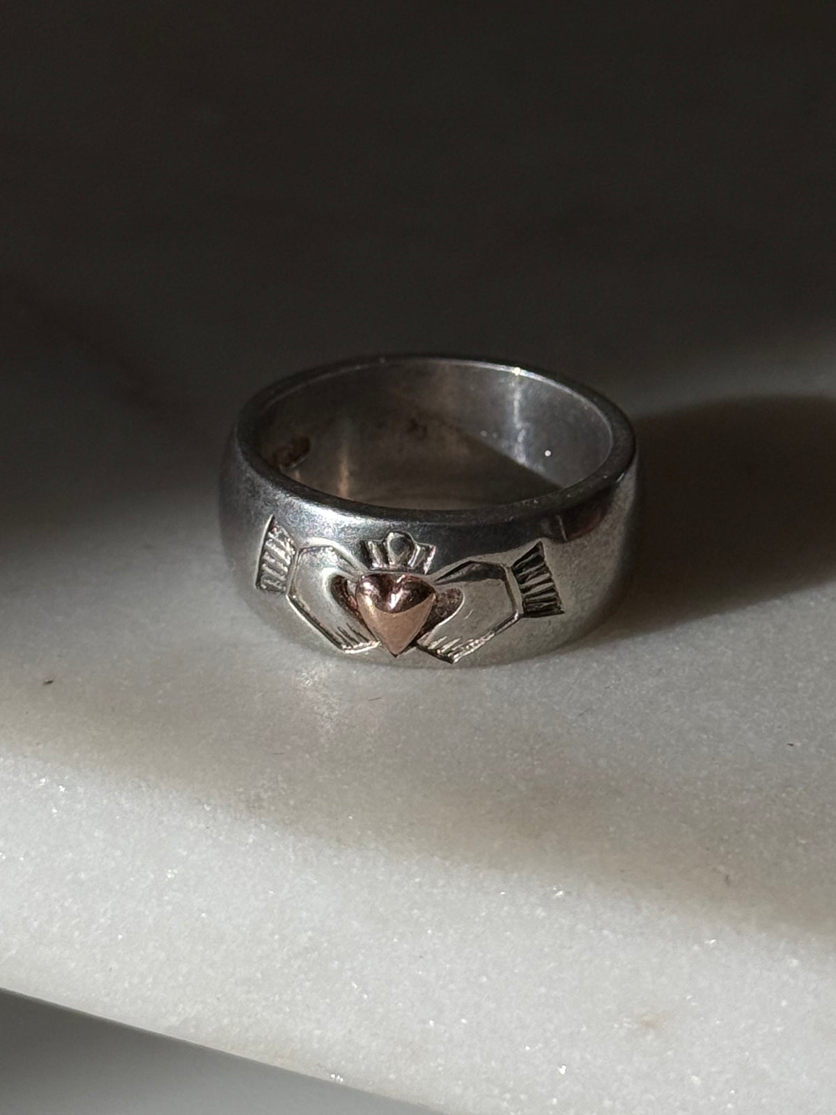Vintage Hearts of Claddagh Sterling Silver Two-Tone Ring Size 7