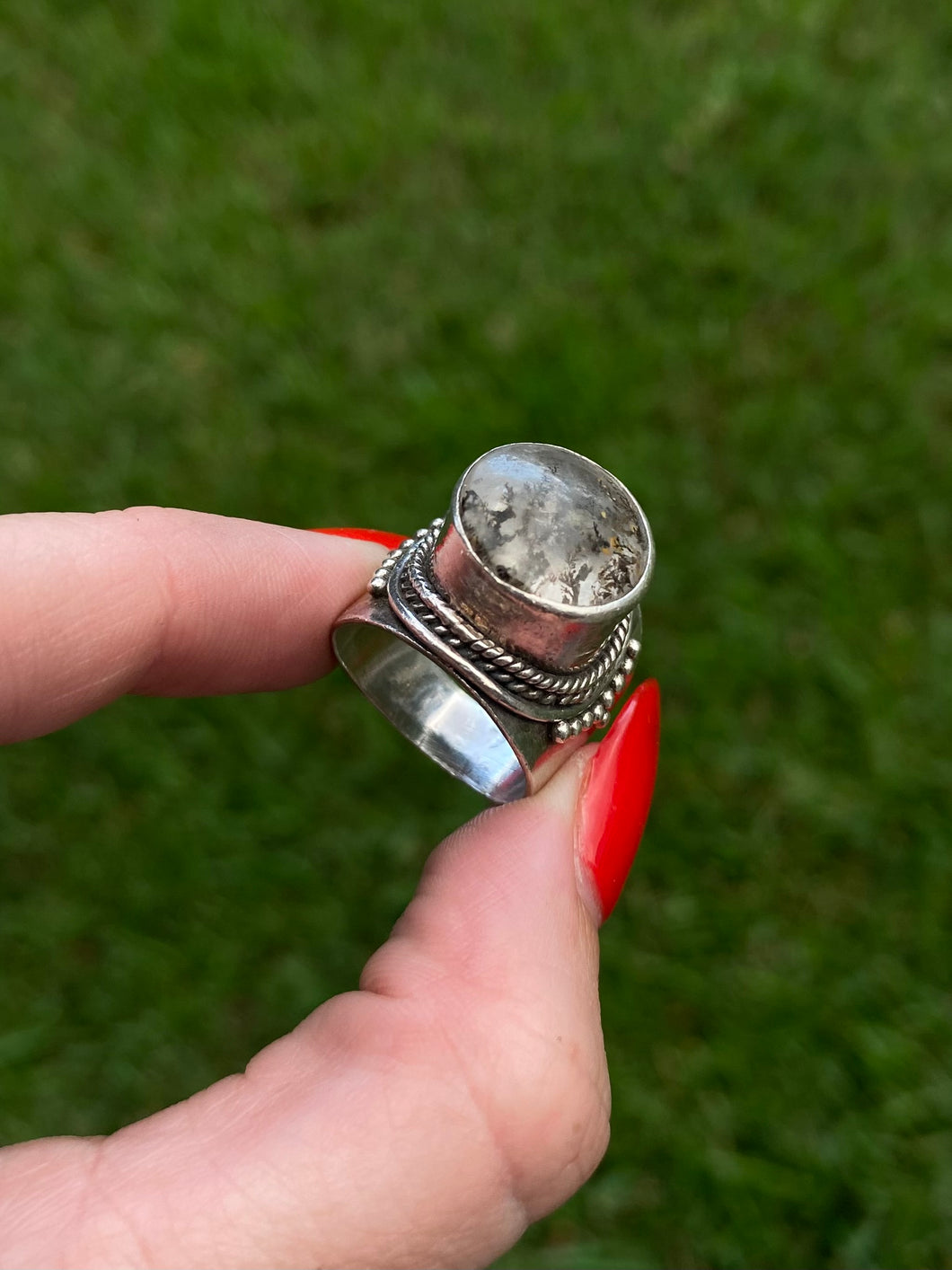 Moss Agate Sterling Silver Chunky Ring