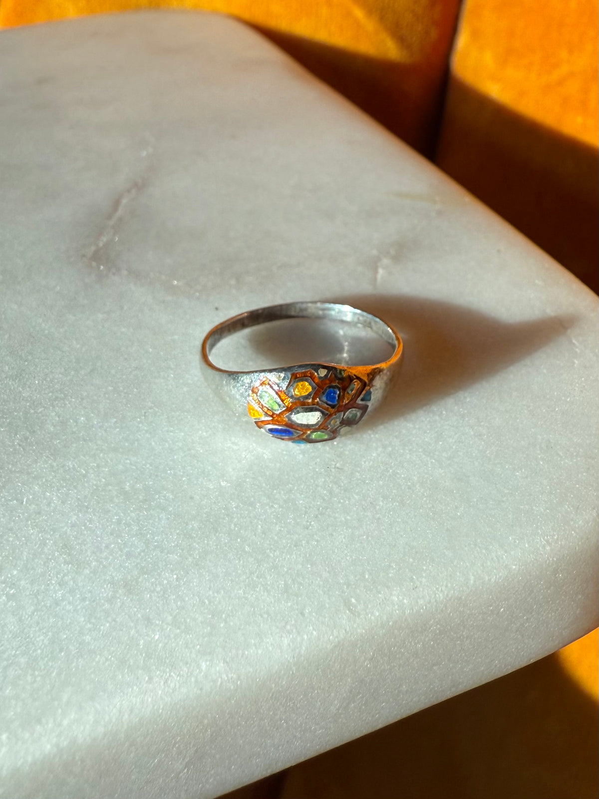 Vintage Enamel Sterling Silver Dainty Ring Size 6.25