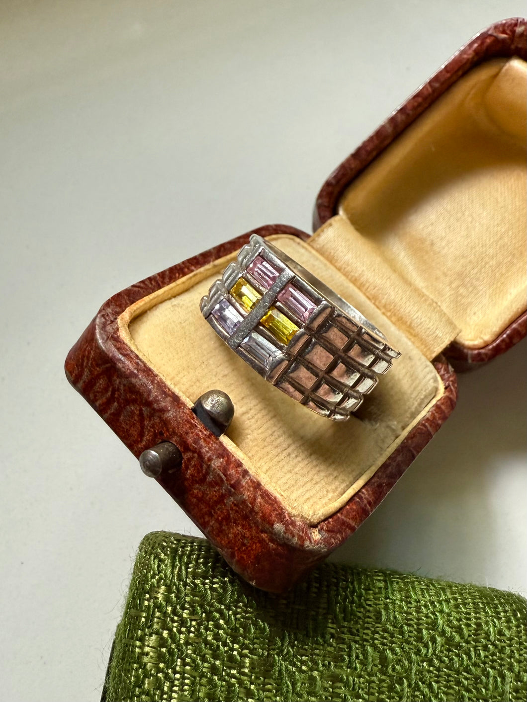 Pastel Glass Sterling Silver Wide Ring Size 6.75