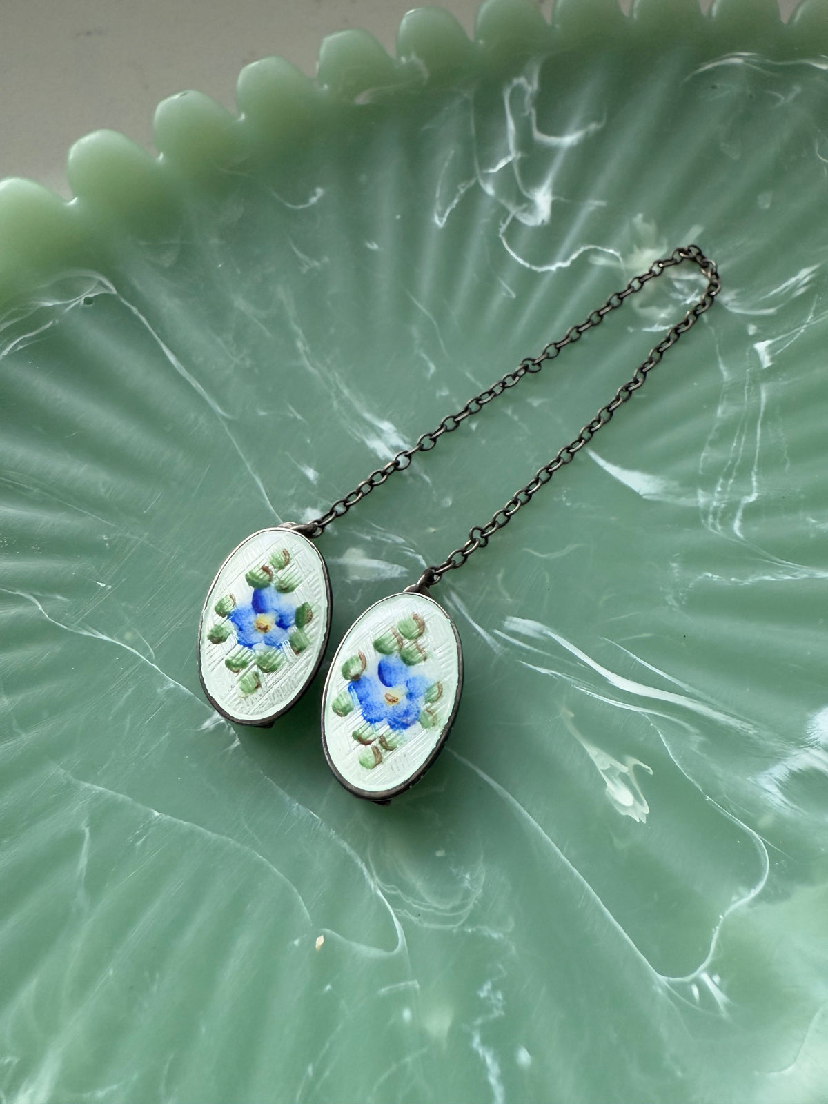 Floral Enamel Sterling Silver Clips