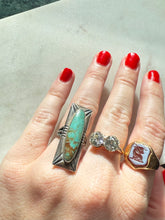 Load image into Gallery viewer, Elongated Turquoise Sterling Silver Ring Size 4.75
