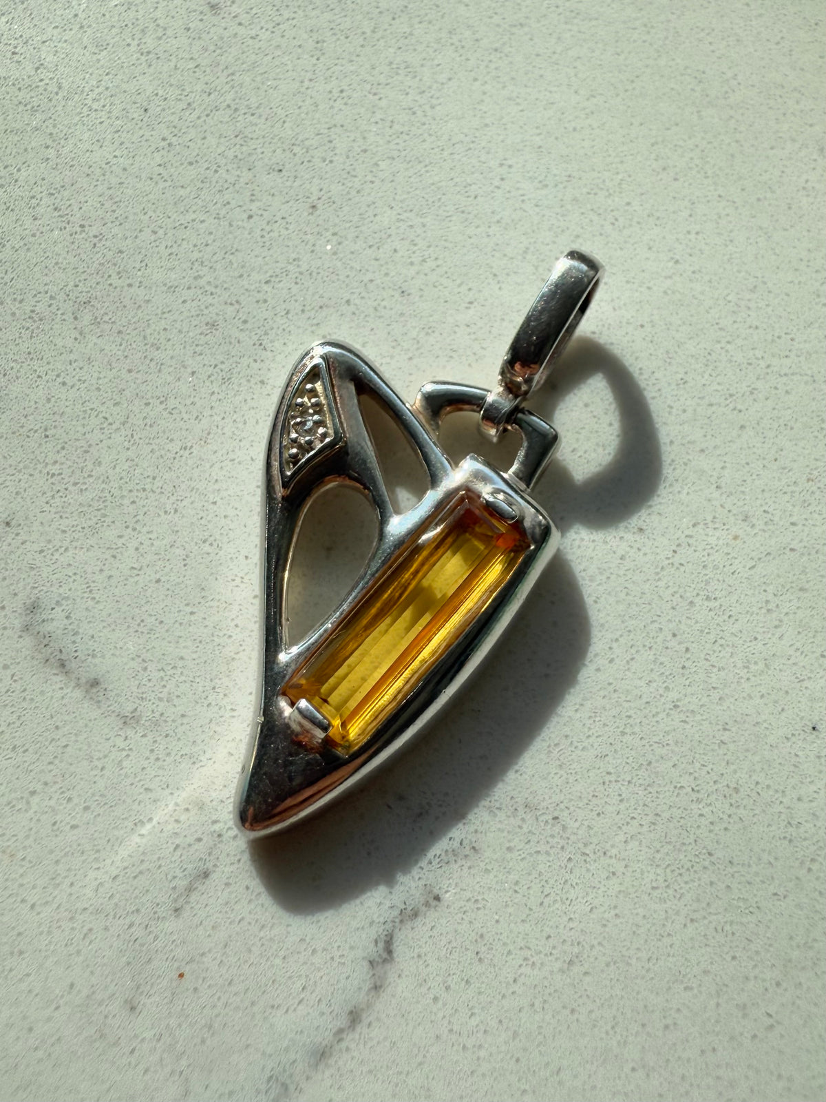 Sterling Silver Yellow Glass Heart Pendant