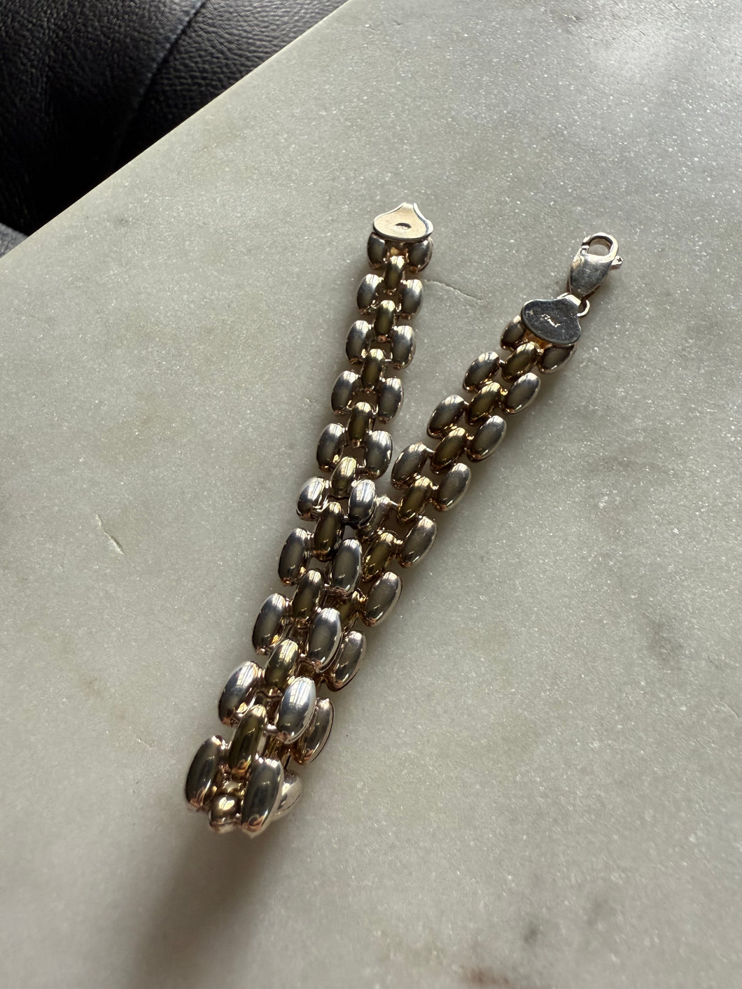 Italian Two-Toned Panther Link Sterling Silver Bracelet 7.25”