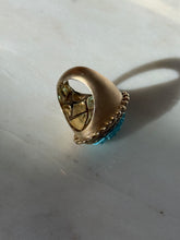 Load image into Gallery viewer, Chunky Blue Floral Carved Gold Vermeil Ring Size 7.25
