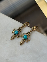 Load image into Gallery viewer, Vintage 1940s Turquoise 14k Gold Earrings
