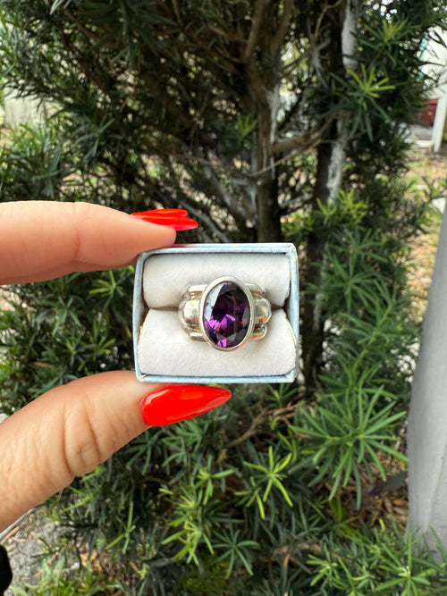 Chunky Purple Sterling Silver Ring Size 6.75