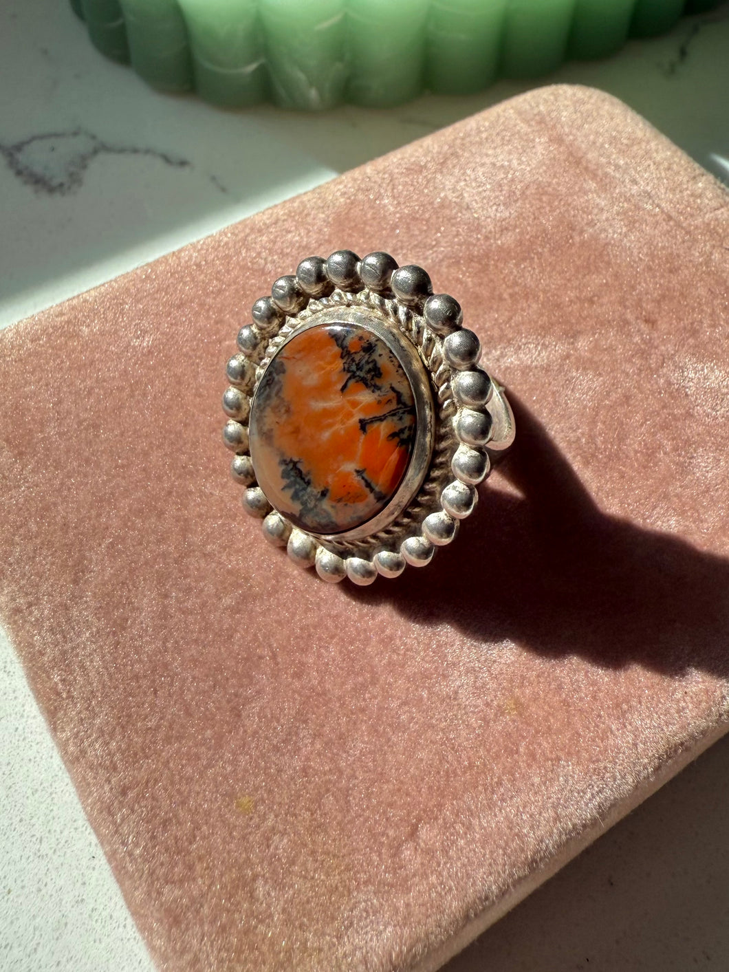 Vintage Petrified Wood Sterling Silver Ring Size 7