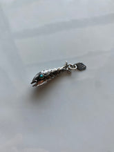 Load image into Gallery viewer, Articulated Fish Sterling Silver Pendant w/ Turquoise Eyes
