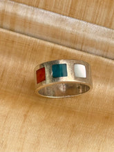 Load image into Gallery viewer, Multistone Inlay Solid Sterling Silver Ring Size 8
