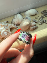 Load image into Gallery viewer, Floral Enamel Sterling Silver Ring Size 9.25
