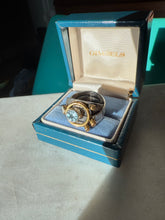 Load image into Gallery viewer, Vintage Blue Topaz Sterling Silver &amp; Brass Ring Size 8
