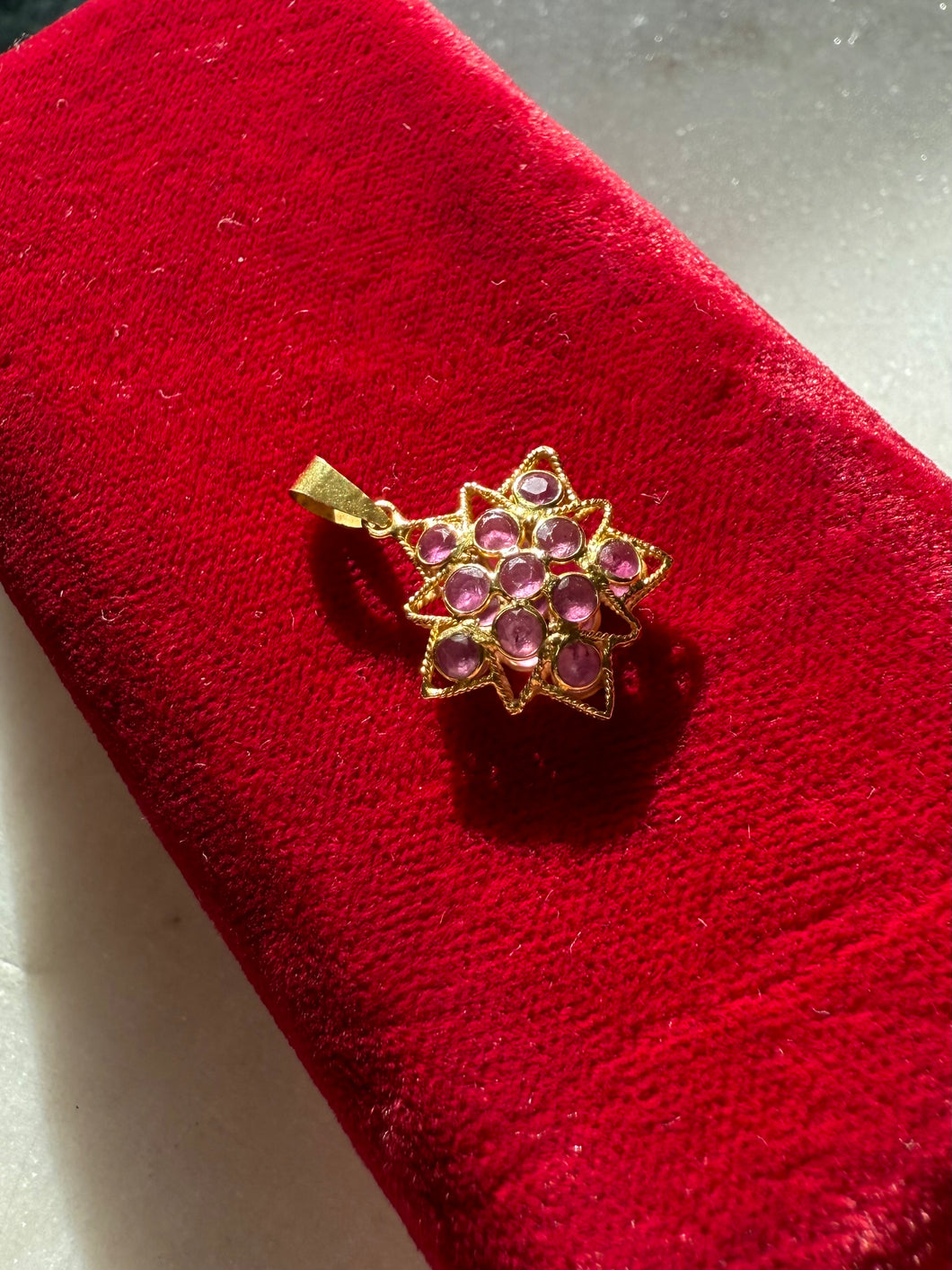 Natural Ruby 18k Gold Star Charm