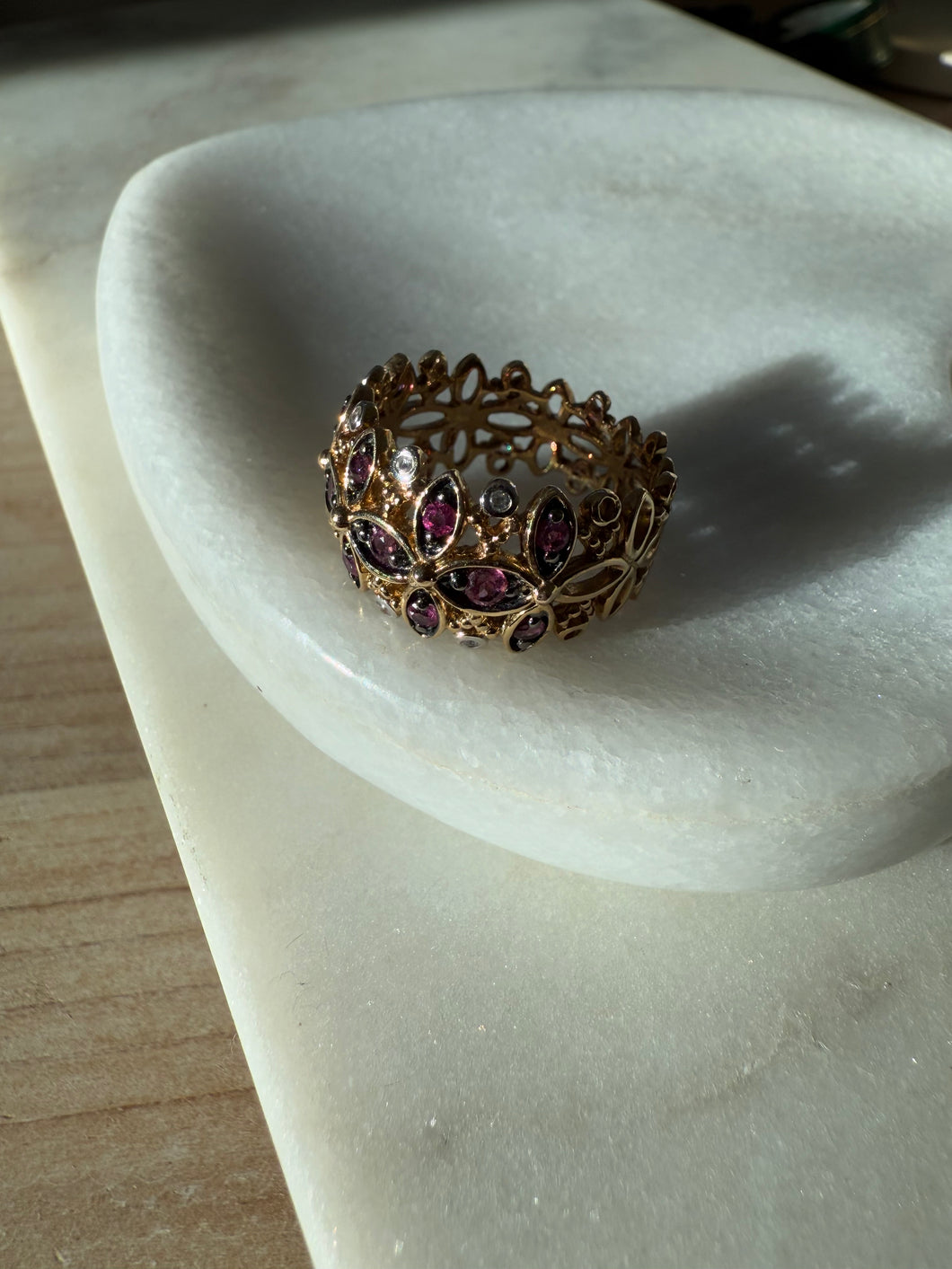 Floral Amethyst & White Sapphire Gold Vermeil Ring Size 9