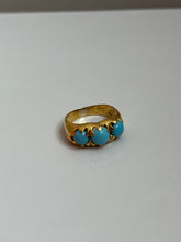 Load image into Gallery viewer, Antique Persian Turquoise 22k Gold Trilogy Ring Size 3.75
