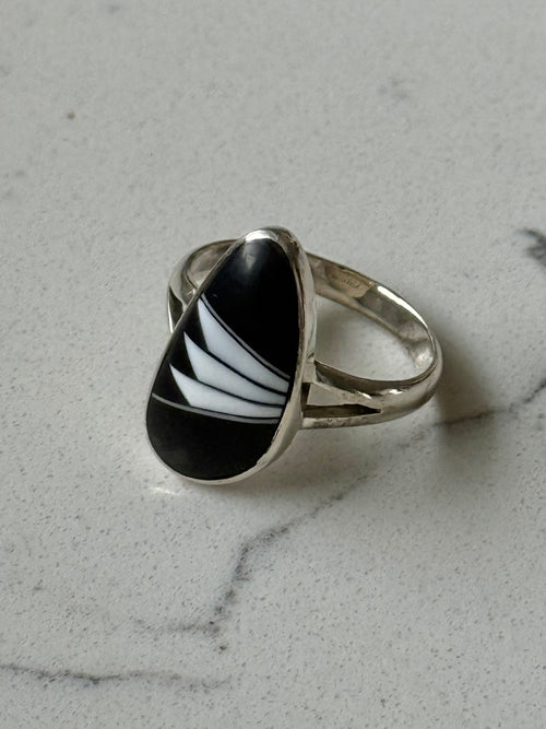 Banded Agate Sterling Silver Ring Size 9