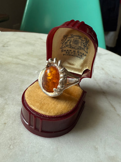 Amber Sterling Silver Ring Size 7.5