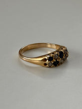 Load image into Gallery viewer, Antique Blue Sapphire &amp; Diamond 18k Gold Ring Size 6.75

