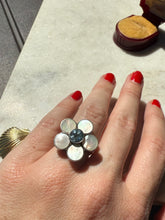 Load image into Gallery viewer, Mother of Pearl &amp; Blue Topaz Flower Ring Size 7
